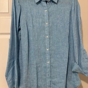 J. McLaughlin Light Blue Linen Button-Down Shirt